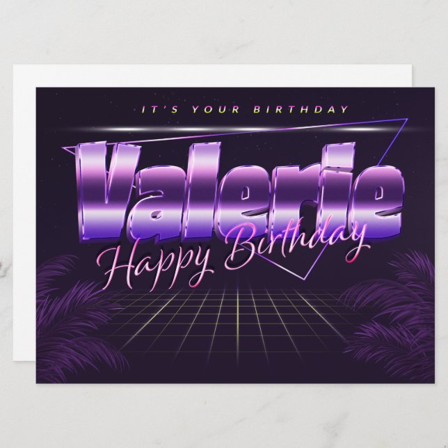 Valerie Name First name lila retro card Birthday (Front/Back)