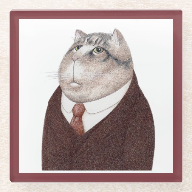 VALET CAT Glass Drink Coaster  (Front)