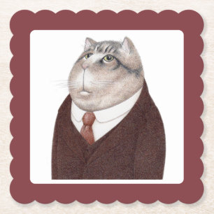 VALET CAT Scalloped Square Paper Coasters