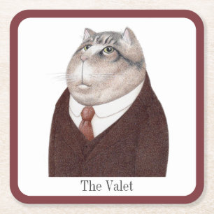 VALET CAT Square Paper Coasters + Text