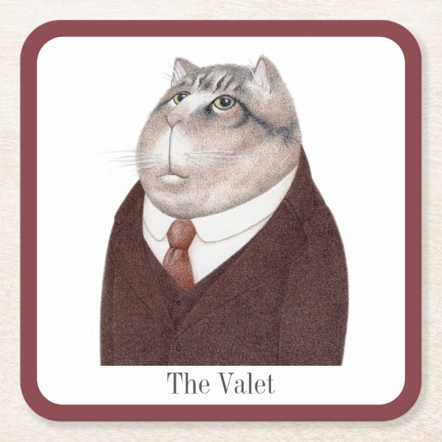 VALET CAT Square Paper Coasters + Text (Front)