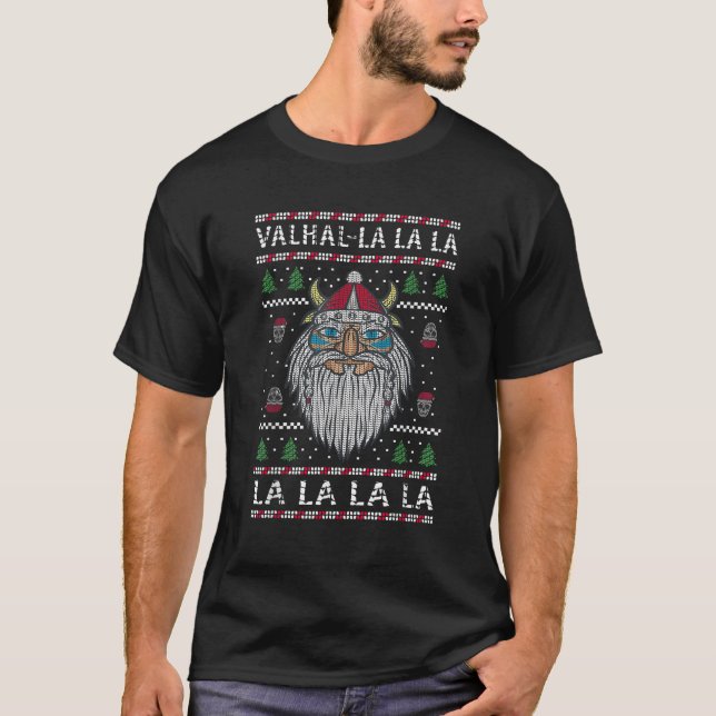 Valhalla Fa La 8 Funny Viking Christmas Sweater T  (Front)