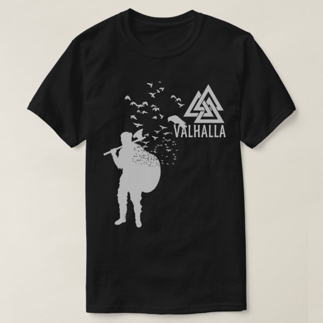 Valhalla  Viking Warrior Rune Birds Raven Crow ang T-Shirt (Design Front)