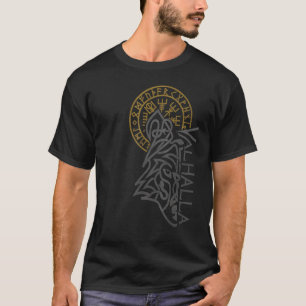 Valhalla Wolf Mask Odin Runes Norse Compass Viking T-Shirt