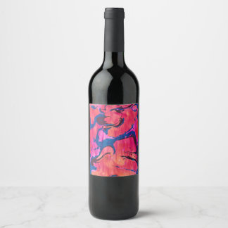 Valiant 1 Red Blue Ebru Abstract Wine Bottle Label