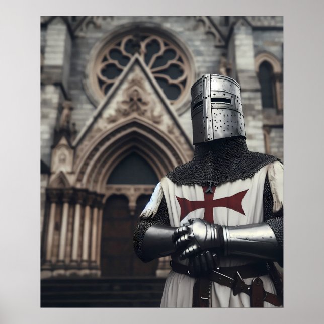 Valiant Silver Detailed Templar Knight Historical  Poster (Front)
