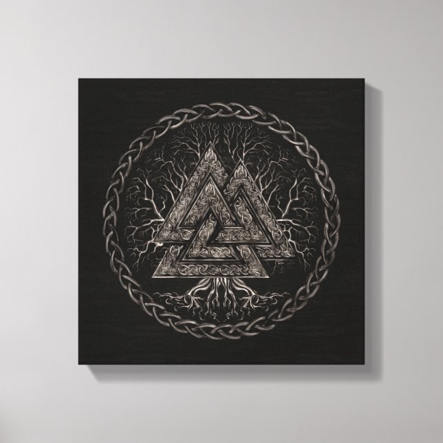 Valknut and Tree of Life Yggrdrasil Canvas Print (Front)