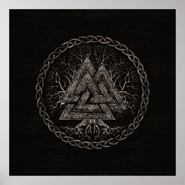 Valknut and Tree of Life Yggrdrasil Poster (Front)
