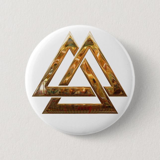 Valknut - gold 6 cm round badge (Front)