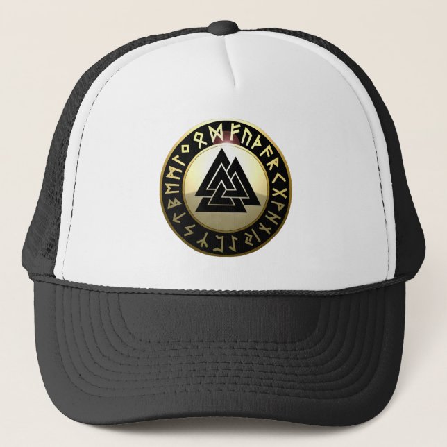 Valknut Rune Shield Trucker Hat (Front)