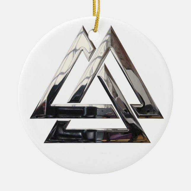 Valknut - silver ceramic tree decoration (Front)