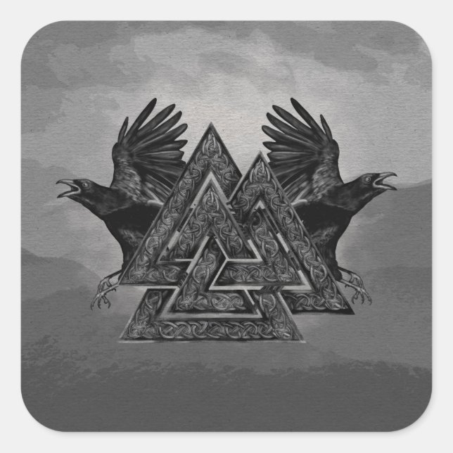 Valknut Symbol and Ravens Square Sticker (Front)
