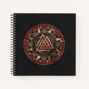 Valknut Symbol Black and Red Leather and gold Notebook