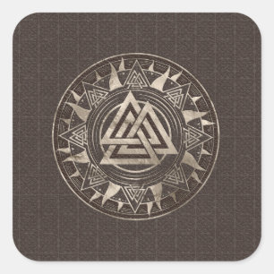 Valknut Symbol  - Brown Leather and gold Square Sticker