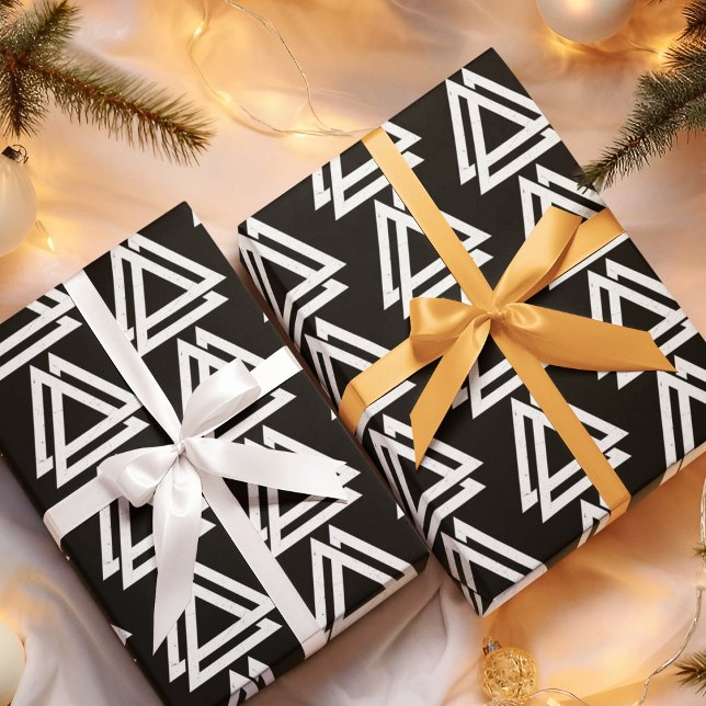 Valknut Viking Triangle Art Wrapping Paper (make your gifts stand out with elegant and versatile black and white wrapping paper.)