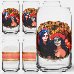 Vallarta Catrinas with Flowers & Candles 1718 Can Glass