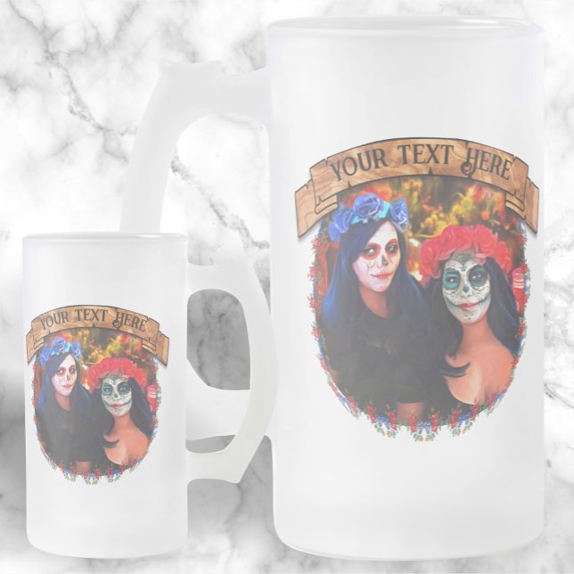 Vallarta Catrinas with Flowers & Candles 1718 Frosted Glass Beer Mug (Creator Uploaded)