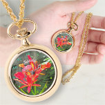 Vallarta Flaming Beauty 1583 Necklace Watch<br><div class="desc">Painting "Vallarta Flaming Beauty 1583" Collection

Personalise on the product page or click the customise button for more design options.  Design created from my painting "Vallarta Flaming Beauty 1583" captures a beautiful flower just outside the Hotel Krystal in Puerto Vallarta,  Mexico.  Matching products are available in this collection.</div>