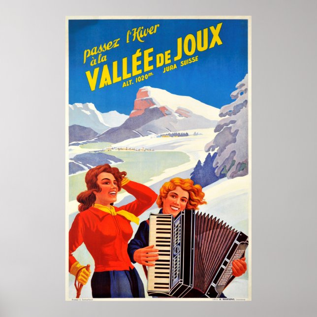 Vallee De Joux Switzerland Vintage Swiss Travel Poster (Front)