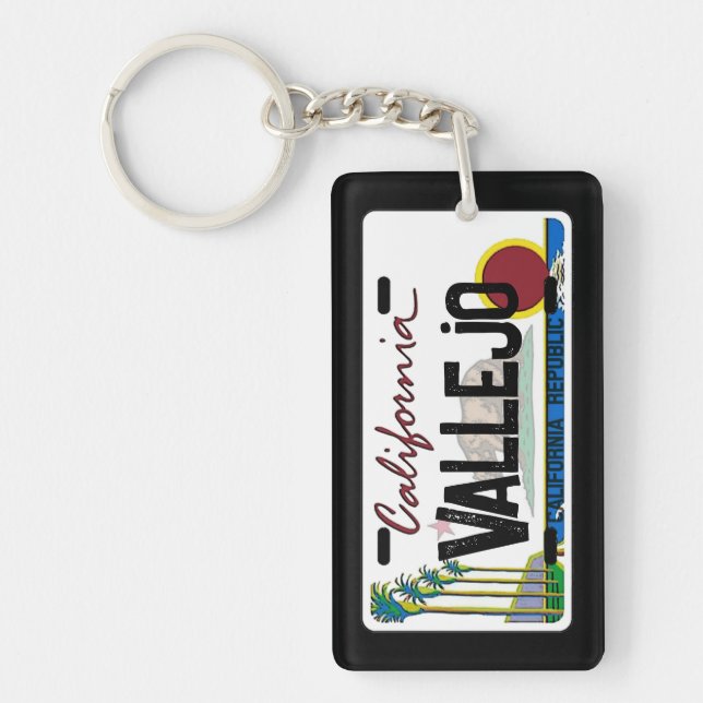 Vallejo California flag license plate keychain (Front)