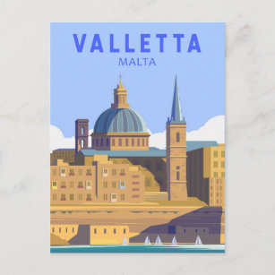 Valletta Malta Travel Vintage Art Postcard