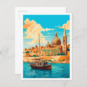 Valletta Malta Travel Vintage illustration Postcard