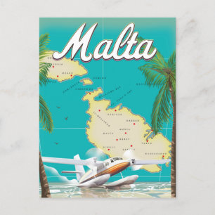 Valletta Malta Travel Vintage island mediterranean Postcard