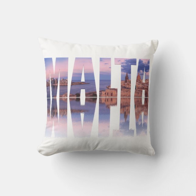 Valletta old town and harbor Malta text reflection Cushion (Front)