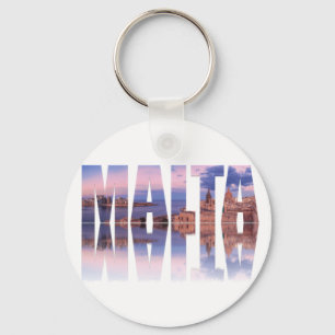 Valletta old town and harbor Malta text reflection Key Ring