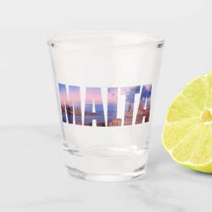 Valletta old town and harbor Malta text Shot Glass