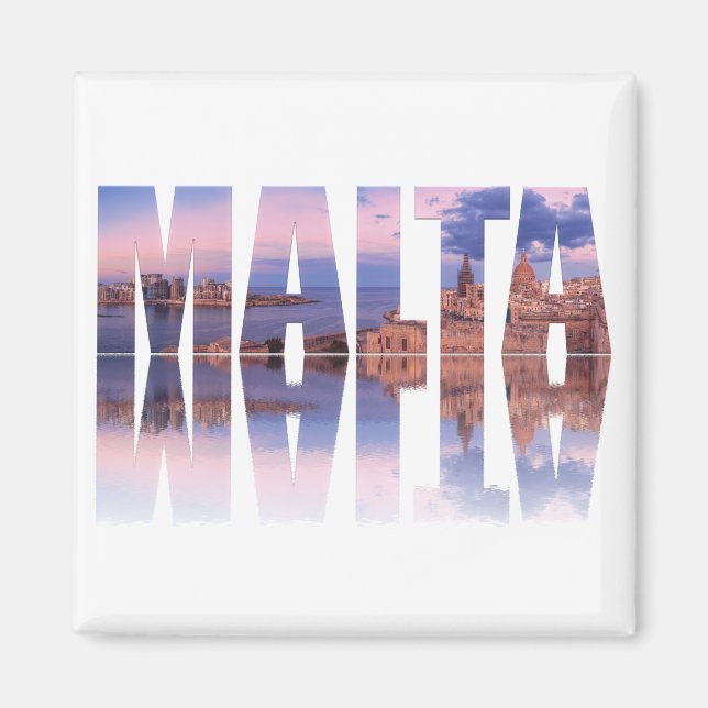 Valletta old town and harbour Malta text reflectio Magnet (Front)