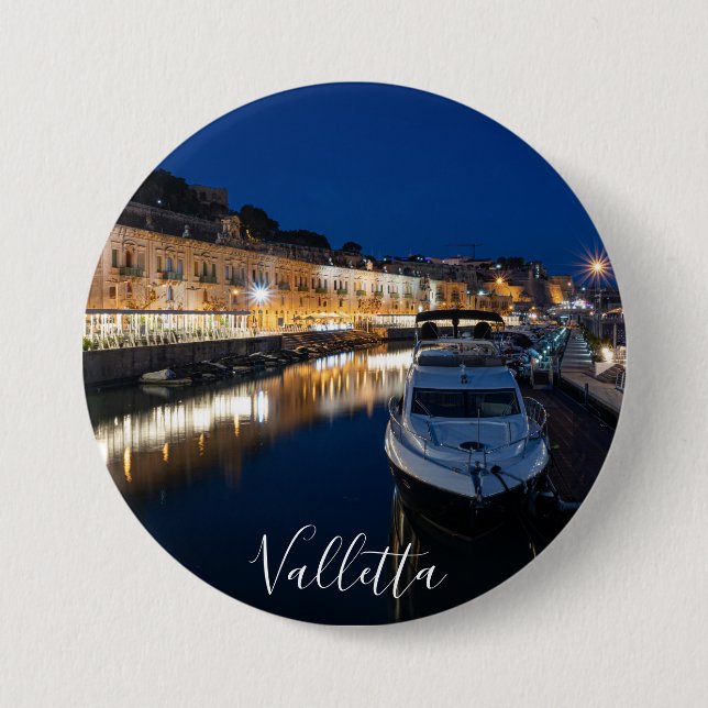Valletta waterfront district with small harbour 7.5 cm round badge (Front)