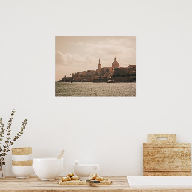 Valletta's Golden Harbor View Poster (Kitchen)