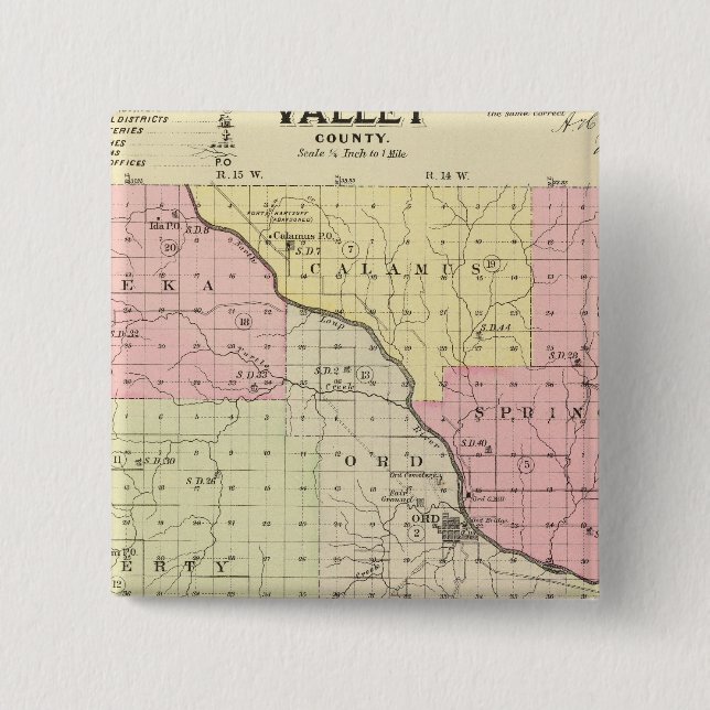 Valley County, Nebraska 15 Cm Square Badge (Front)