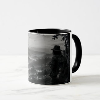 Valley of Dawn Black & White Wanderer Coffee Mug