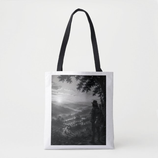 Valley of Dawn Black & White Wanderer Tote Bag (Front)