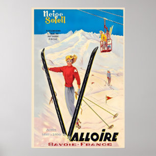 Valloire Valmeinier France Vintage Mountains Alps Poster