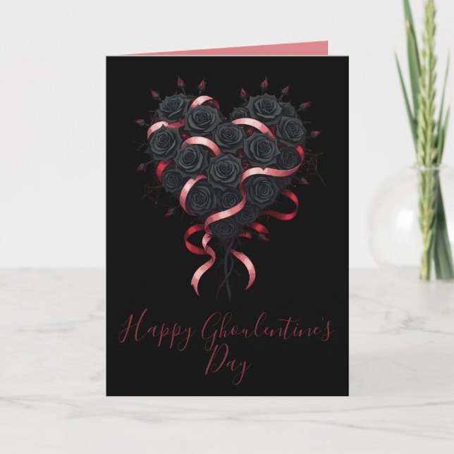 Valloween Black Roses Heart Card (Front)