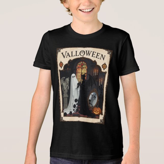 Valloween Ceremony Ghost And Robed Figure Tri-Blend Shirt (Front)