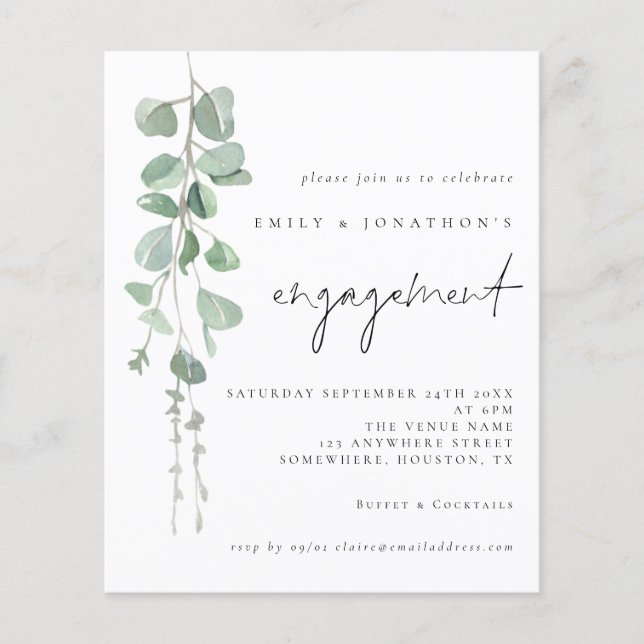 Value Eucalyptus Script Engagement Party Invite Flyer (Front)