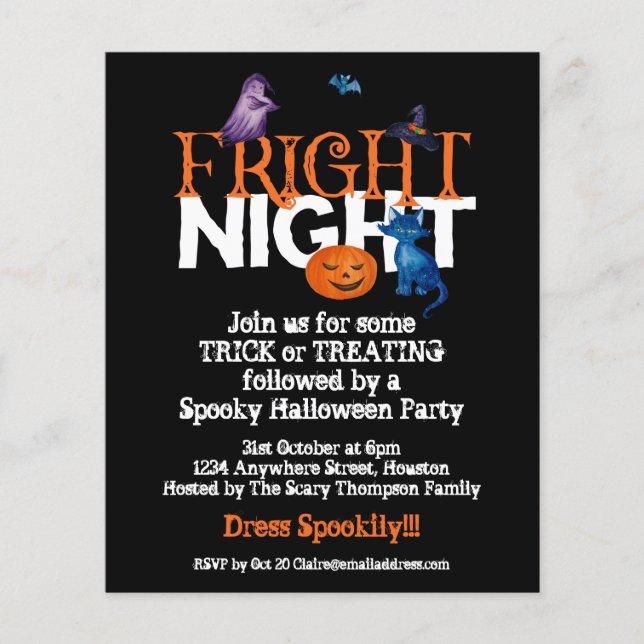 Value Fright Night Halloween Party Black Invite Flyer (Front)