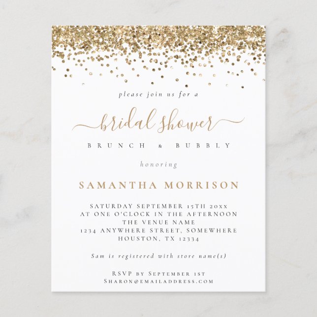 Value Gold Glitter Bridal Shower Invitation Flyer (Front)