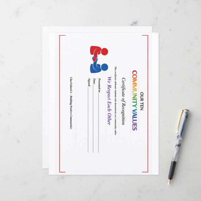 Value Respect Certificate Letterhead Thin Glossy  (Front/Back In Situ)