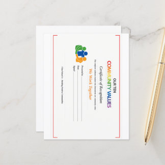 Value Together Certificate Small Paper Sheet