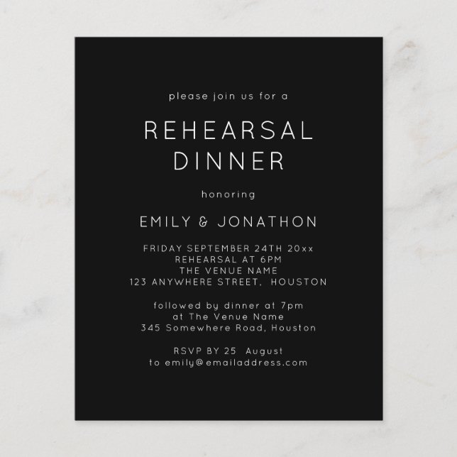 Value White Black Rehearsal Dinner Wedding Invite Flyer (Front)