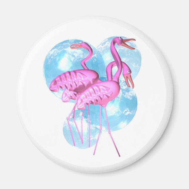 Valxart Three Pink flamingo stand in water Magnet (Front)