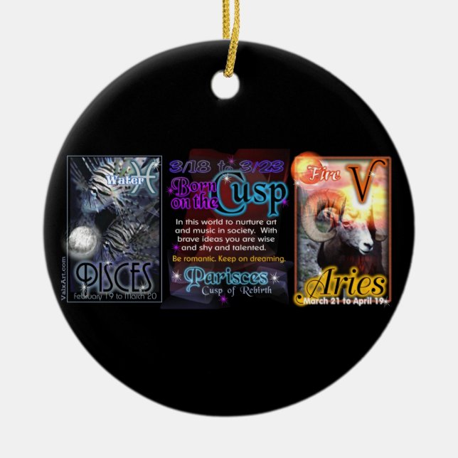 Valxart Zodiac Cusp Pisces Aries Ceramic Tree Decoration (Front)