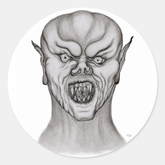 Vampir black and white design classic round sticker (Front)