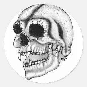 Vampir skull black and white design classic round sticker