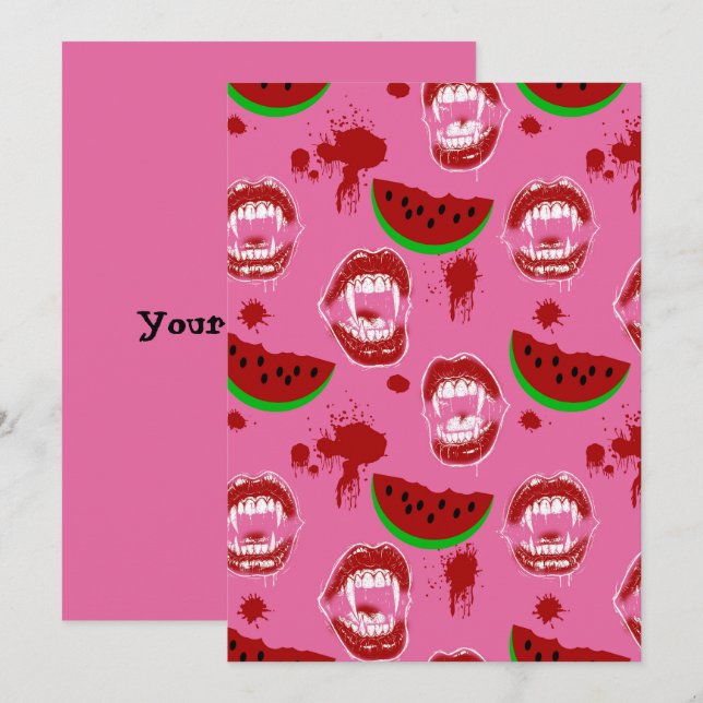 Vampire and Watermelon Summerween Party Pink Card (Front/Back)